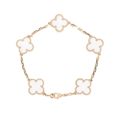 [AuraEcho]CLOVER 5 MOTIF ROCK CRYSTAL PINK GOLD BRACELET