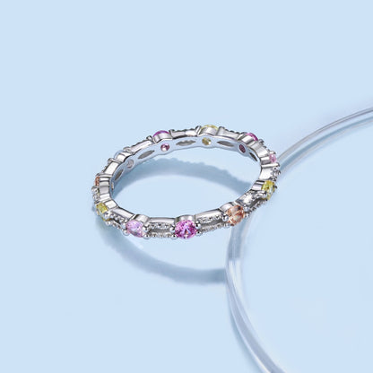 [AuraEcho]Sparkling Colorful Round Cut Tennis Ring