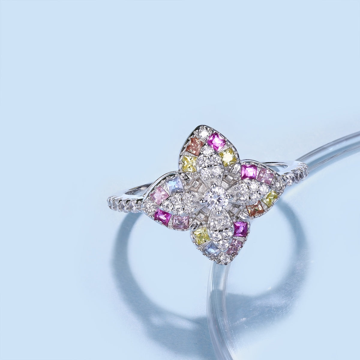 [AuraEcho]Luxurious Colorful Flower Shape Banquet Ring