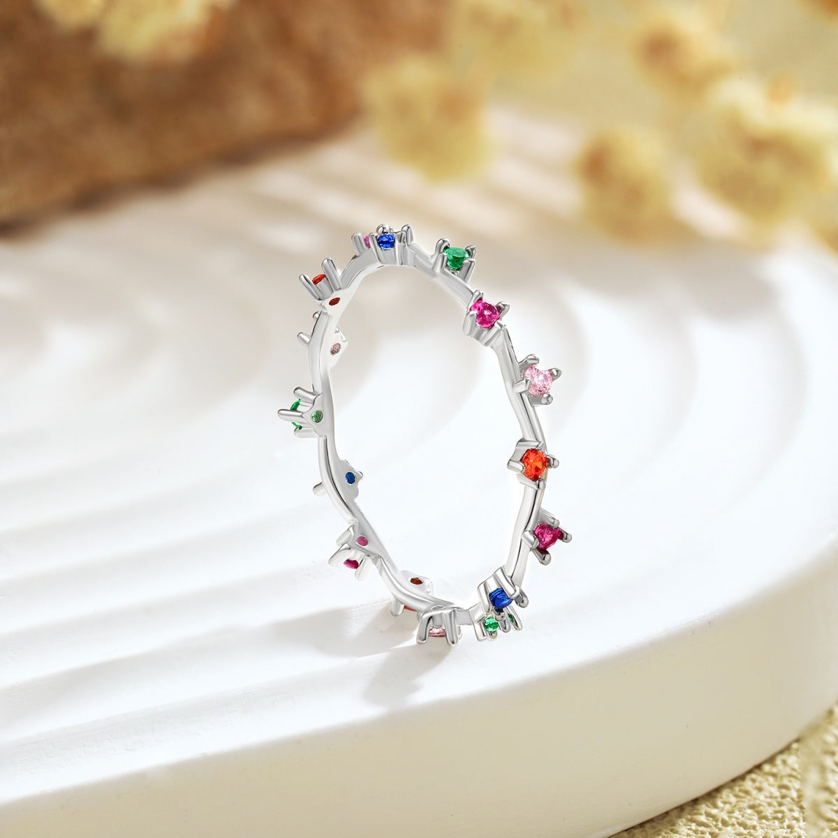 [AuraEcho]Radiant Colorful Round Cut Daily Ring