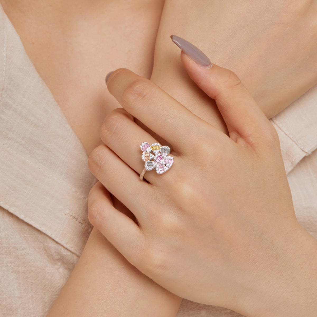 [AuraEcho]Sparkling Colorful Water Drop Shape Daily Ring