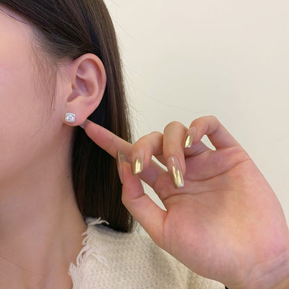 [AuraEcho]Classic Round Center Stone Stud Earrings