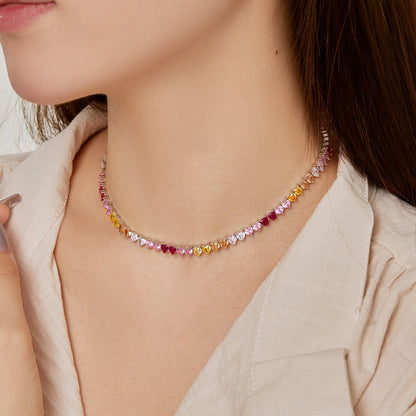 [AuraEcho]Sparkling Colorful Full Heart Tennis Necklace