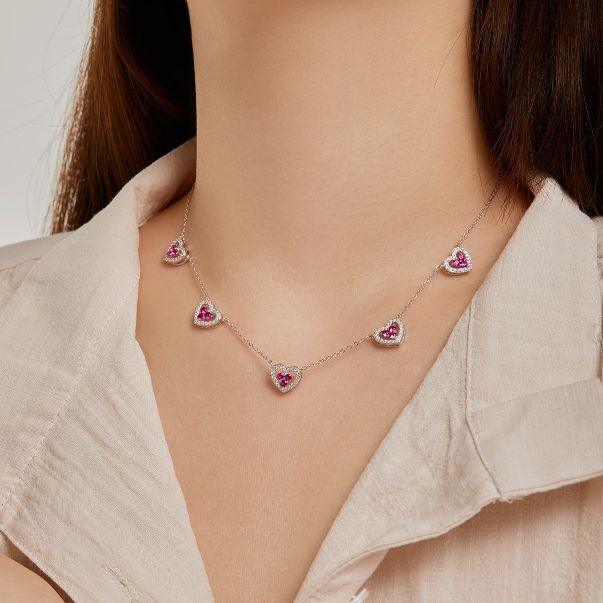[AuraEcho]Sparkling Five Heart Necklace