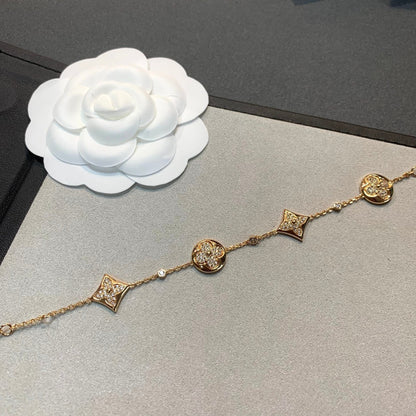 [AuraEcho]STAR AND SUN 4 MOTIFS GOLD DIAMONDS BRACELET