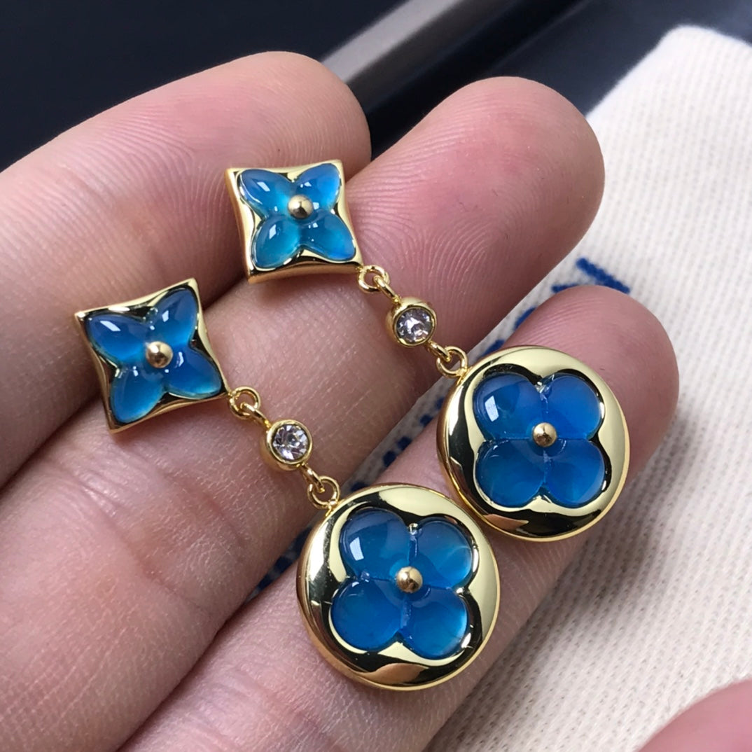 [AuraEcho]STAR AND SUN AGATE DIAMOND EARRINGS