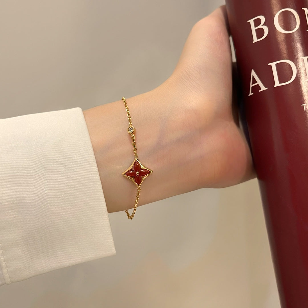 [AuraEcho]COLOR STAR CARNELIAN PINK GOLD DIAMOND BRACELET