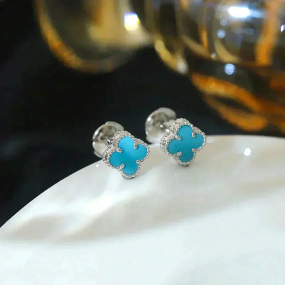 [AuraEcho]CLOVER MINI 9.5MM ONYX STUD EARRINGS SILVER