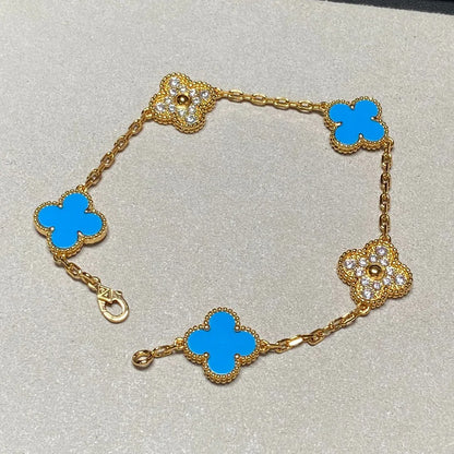 [AuraEcho] CLOVER 5 MOTIF BLUE AGATE BRACELET COLLECTION