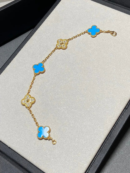 [AuraEcho] CLOVER 5 MOTIF BLUE AGATE BRACELET COLLECTION