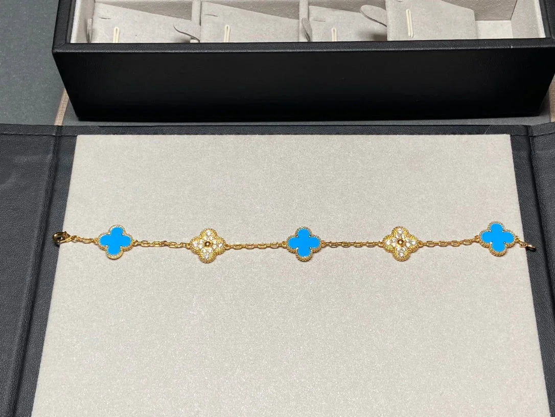 [AuraEcho] CLOVER 5 MOTIF BLUE AGATE BRACELET COLLECTION