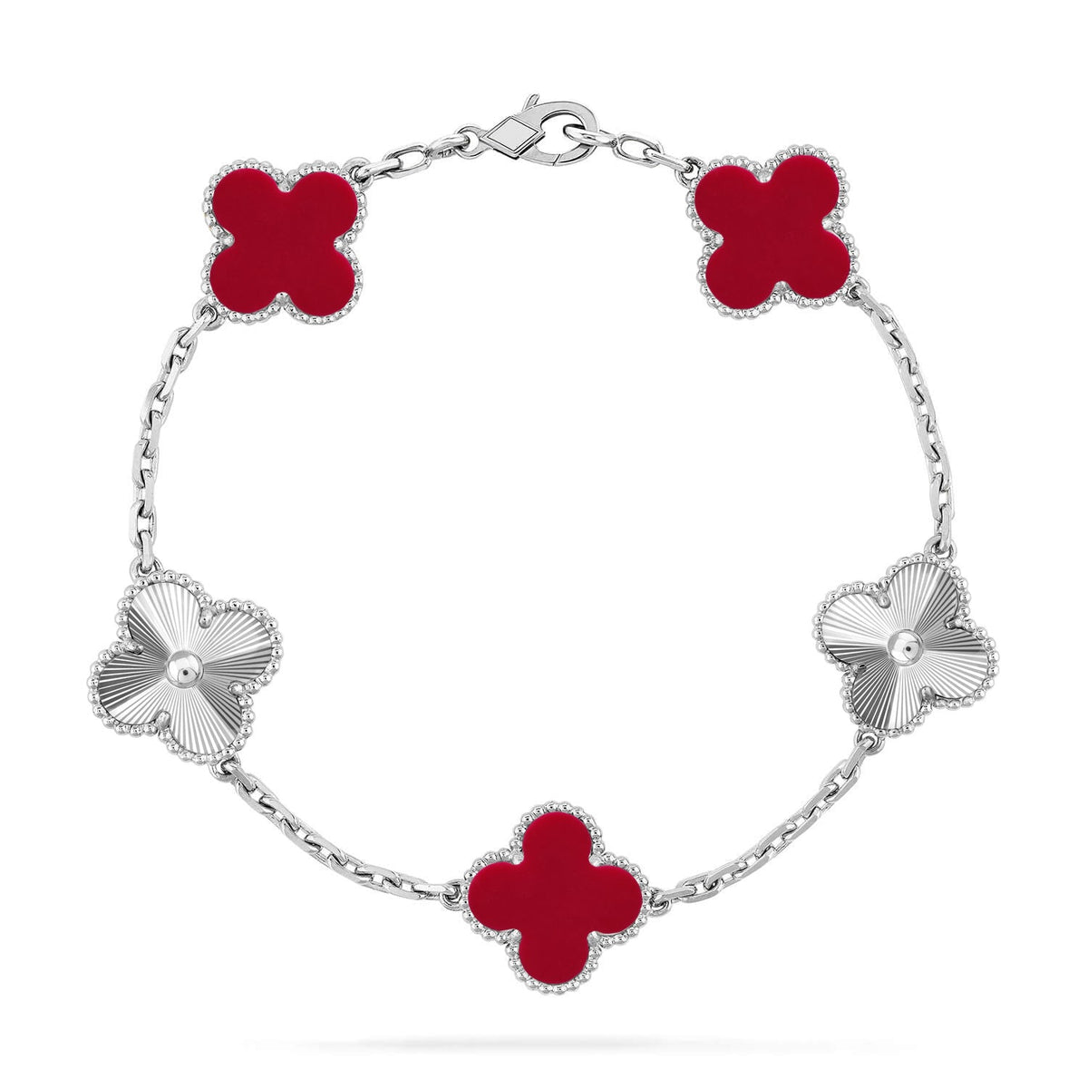 [AuraEcho] CLOVER 5 MOTIF RED CORNELIAN BRACELET COLLECTION