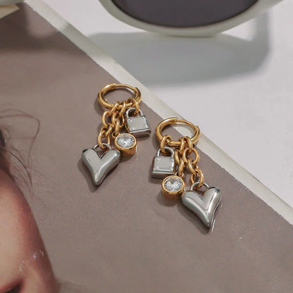 [AuraEcho]Sarah Heart & Lock Gold Earrings