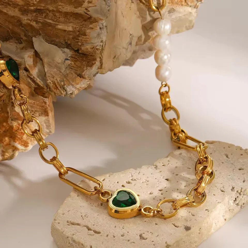 [AuraEcho]Melanie Emerald Pearl Bracelet