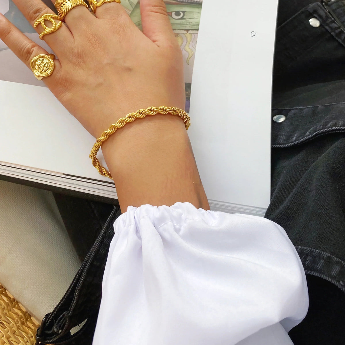[AuraEcho]Clara Rope Chain Gold Bracelet