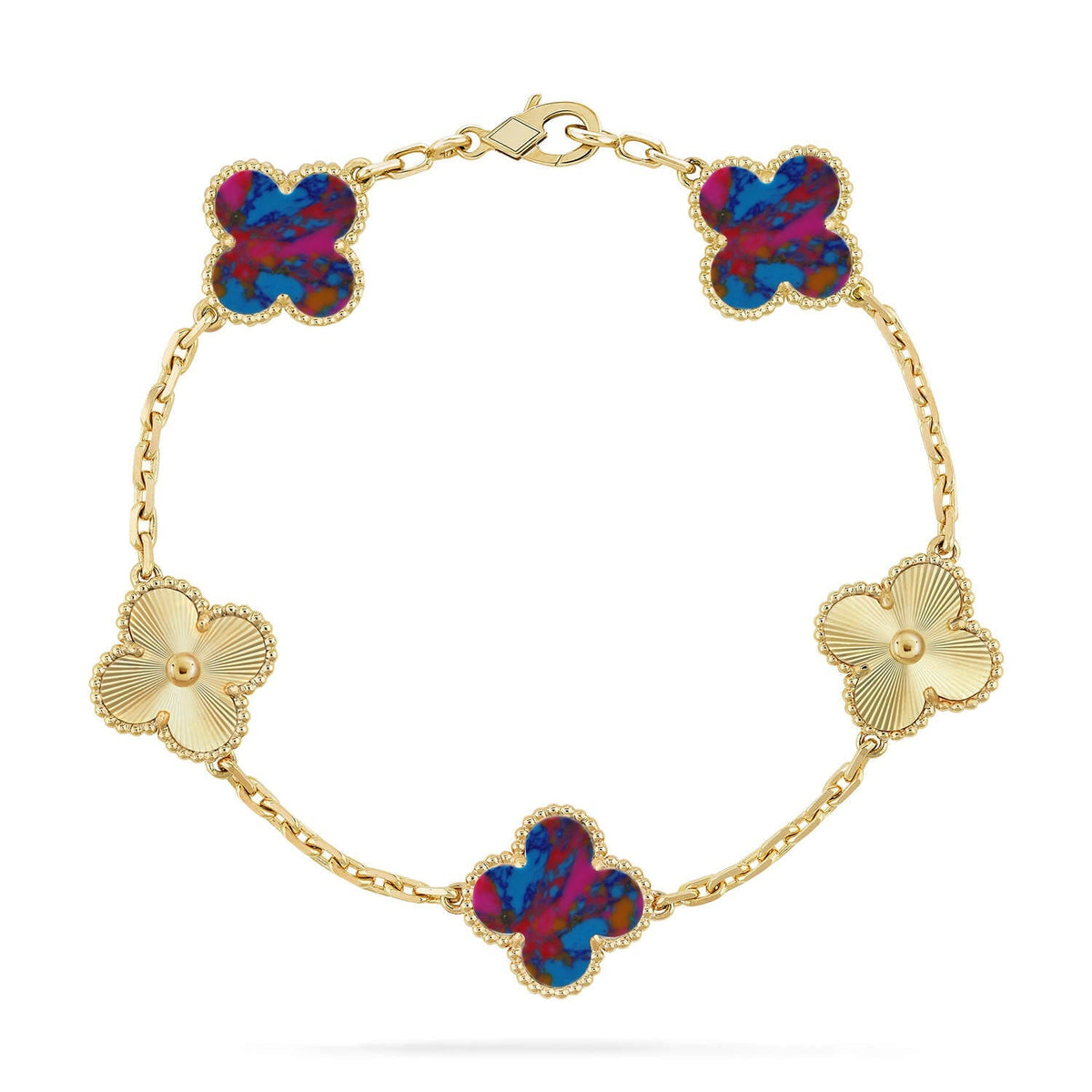 [AuraEcho]CLOVER 5 MOTIF COLOR GEMSTONES BRACELET COLLECTION