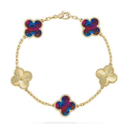 [AuraEcho]CLOVER 5 MOTIF COLOR GEMSTONES BRACELET COLLECTION