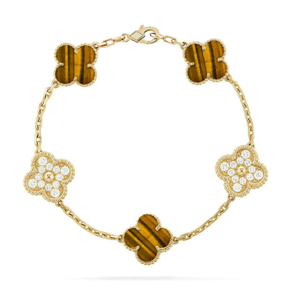 [AuraEcho] CLOVER 5 MOTIFS TIGER EYE BRACELET COLLECTION