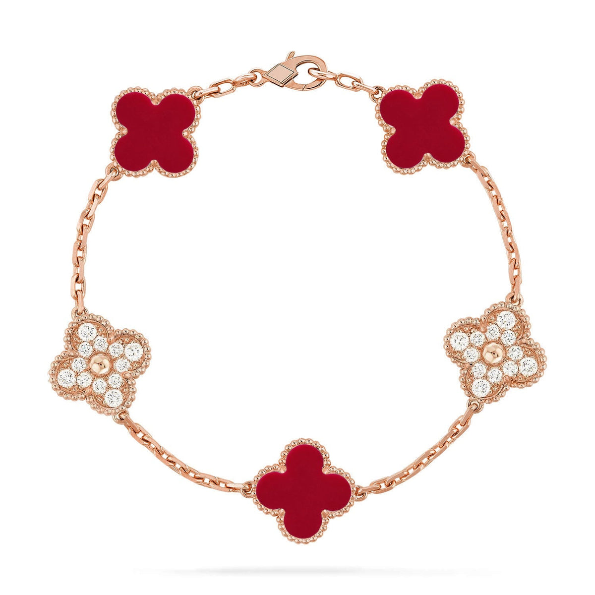 [AuraEcho] CLOVER 5 MOTIF RED CORNELIAN BRACELET COLLECTION