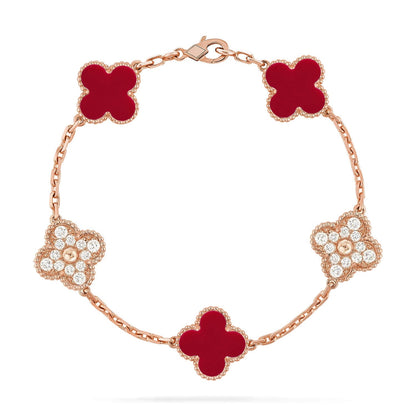 [AuraEcho] CLOVER 5 MOTIF RED CORNELIAN BRACELET COLLECTION