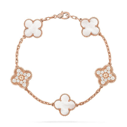 [AuraEcho]CLOVER WHITE PEARL MOP 5 MOTIF BRACELET COLLECTION