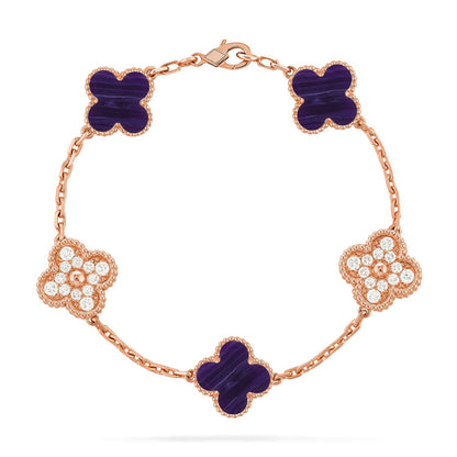 [AuraEcho]CLOVER 5 MOTIF PURPLE STRIPES BRACELET COLLECTION
