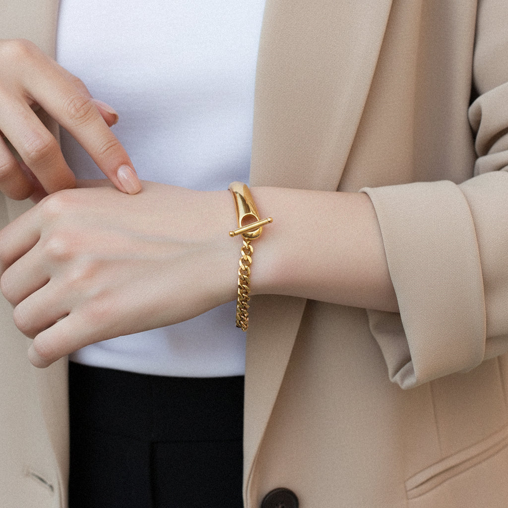 [AuraEcho]Myrna Chained Gold Bangle