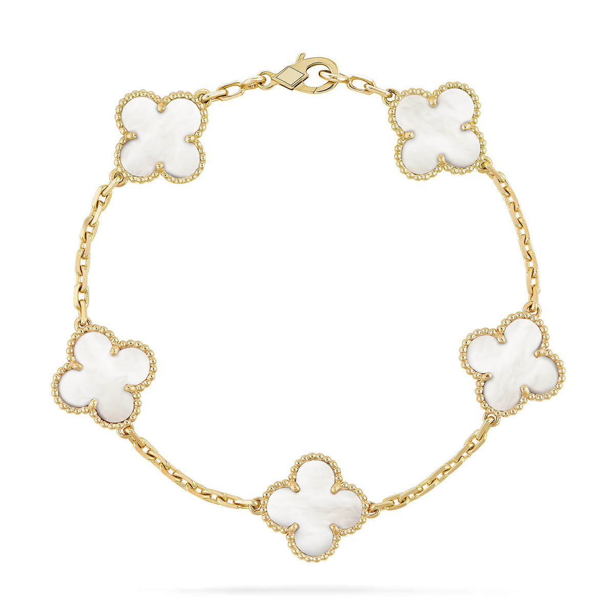 [AuraEcho]CLOVER WHITE PEARL MOP 5 MOTIF BRACELET COLLECTION