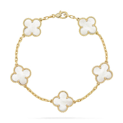 [AuraEcho]CLOVER WHITE PEARL MOP 5 MOTIF BRACELET COLLECTION