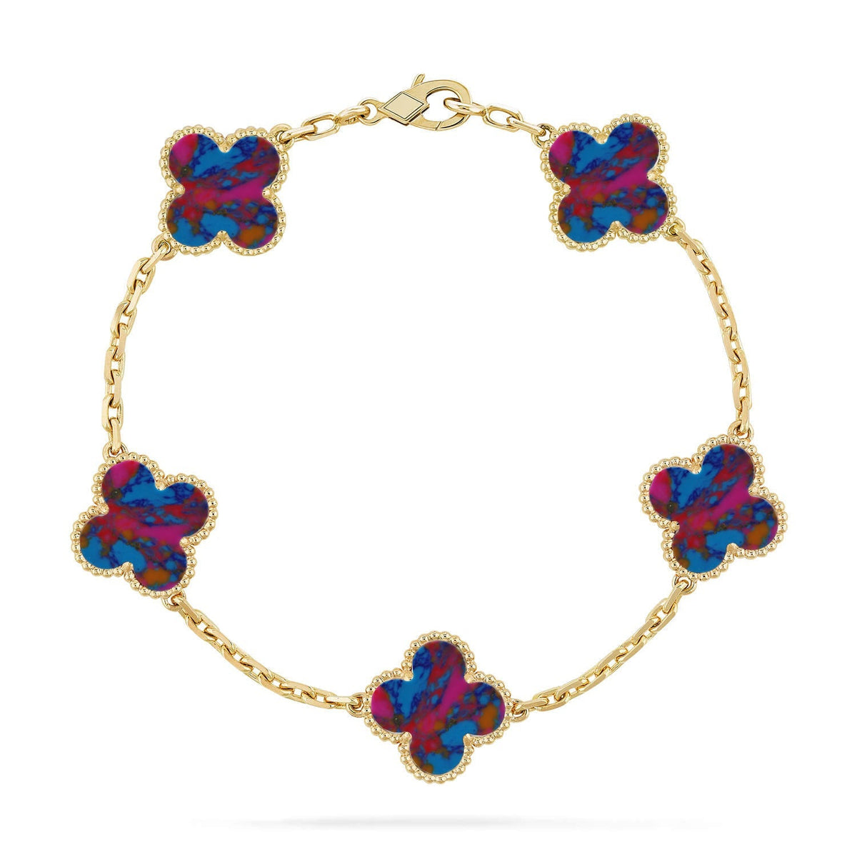 [AuraEcho]CLOVER 5 MOTIF COLOR GEMSTONES BRACELET COLLECTION