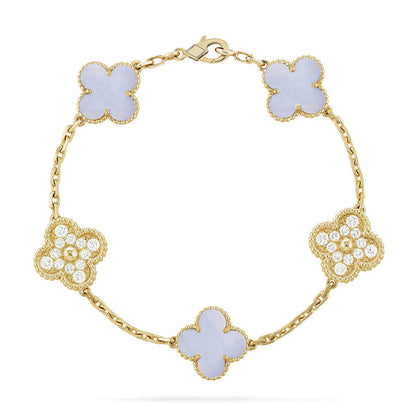 [AuraEcho] CLOVER 5 MOTIF PURPLE CHALCEDONY BRACELET COLLECTION