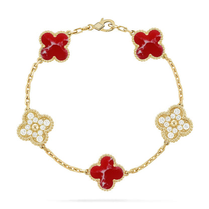 [AuraEcho]CLOVER 5 MOTIF RED PATTERN BRACELET COLLECTION