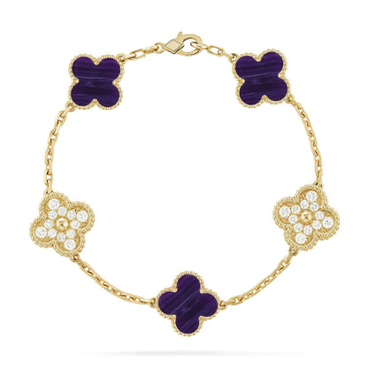 [AuraEcho]CLOVER 5 MOTIF PURPLE STRIPES BRACELET COLLECTION