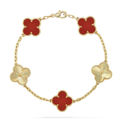 [AuraEcho] CLOVER 5 MOTIF RED CORNELIAN BRACELET COLLECTION