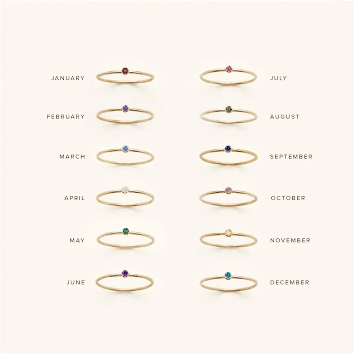 [AuraEcho]Amelia Birthstone Stacker Ring