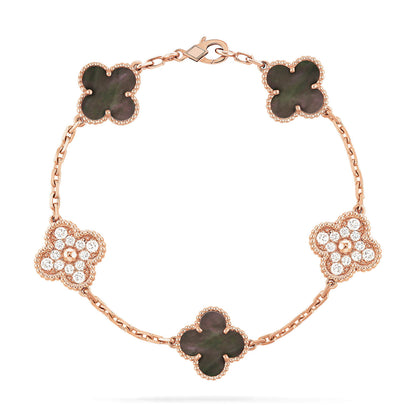 [AuraEcho]CLOVER 5 MOTIF GRAY MOP DIAMOND BRACELET