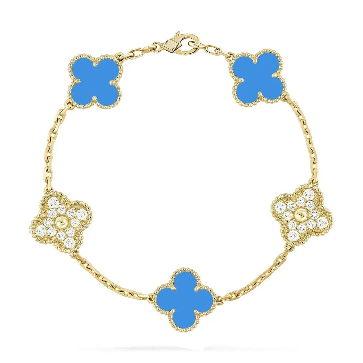 [AuraEcho] CLOVER 5 MOTIF BLUE AGATE BRACELET COLLECTION