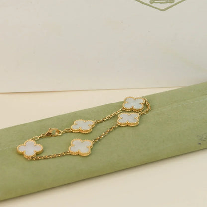 [AuraEcho]CLOVER WHITE PEARL MOP 5 MOTIF BRACELET COLLECTION