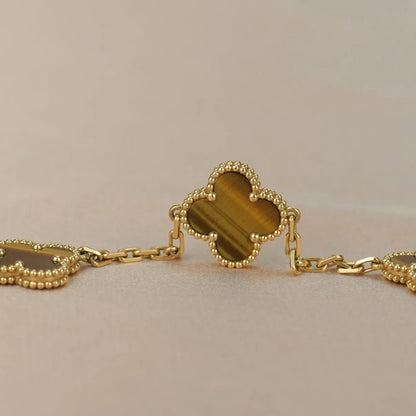 [AuraEcho] CLOVER 5 MOTIFS TIGER EYE BRACELET COLLECTION