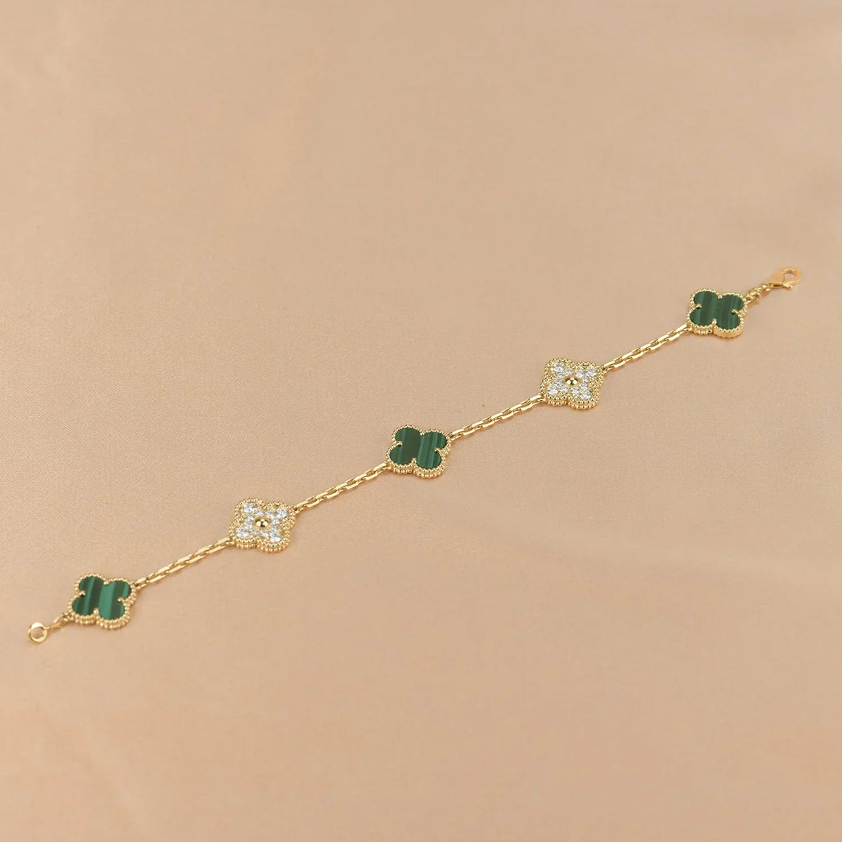 [AuraEcho] CLOVER 5 MOTIF MALACHITE BRACELET COLLECTION