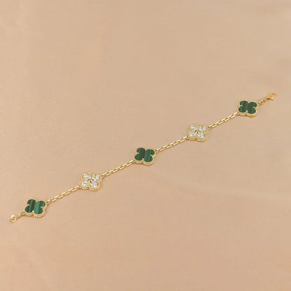 [AuraEcho] CLOVER 5 MOTIF MALACHITE BRACELET COLLECTION