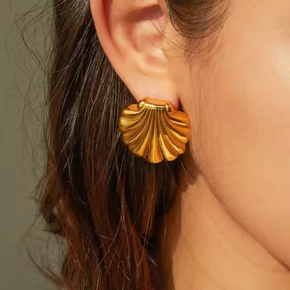 [AuraEcho]Bayside Gold Seashell Earrings