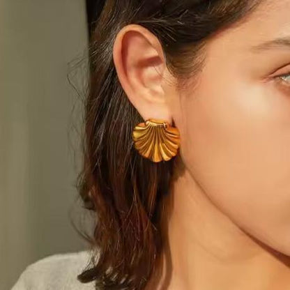 [AuraEcho]Bayside Gold Seashell Earrings