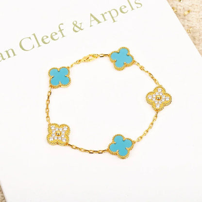 [AuraEcho] CLOVER 5 MOTIF TURQUOISE BRACELET COLLECTION