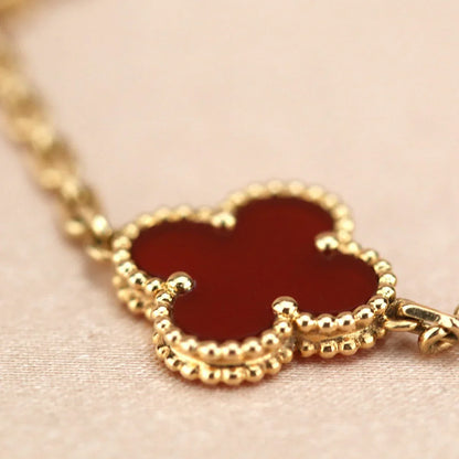 [AuraEcho] CLOVER 5 MOTIF RED CORNELIAN BRACELET COLLECTION