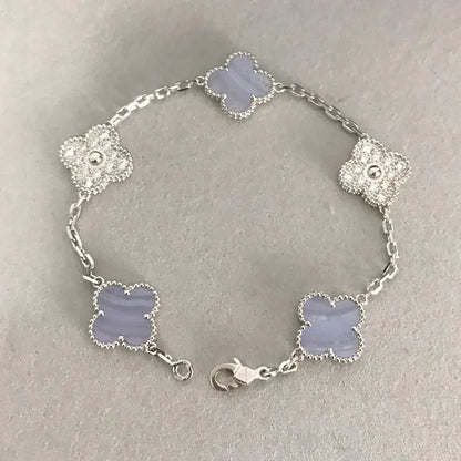 [AuraEcho] CLOVER 5 MOTIF PURPLE CHALCEDONY BRACELET COLLECTION