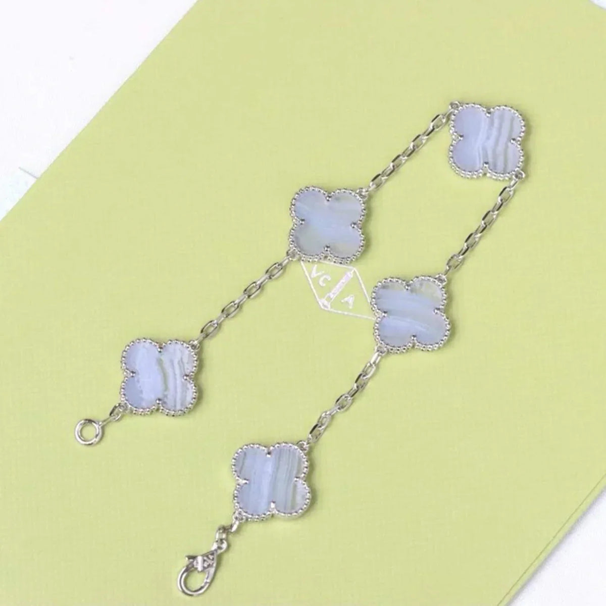[AuraEcho] CLOVER 5 MOTIF PURPLE CHALCEDONY BRACELET COLLECTION