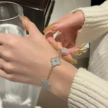 [AuraEcho] CLOVER 5 MOTIF PURPLE CHALCEDONY BRACELET COLLECTION