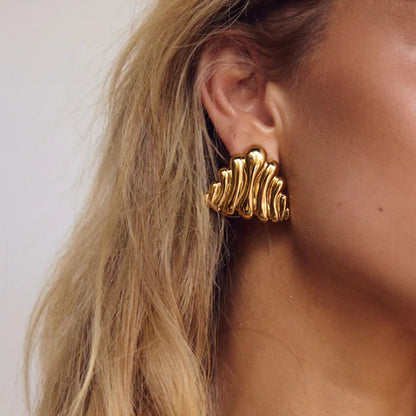 [AuraEcho]Nora Ripple Gold Earrings
