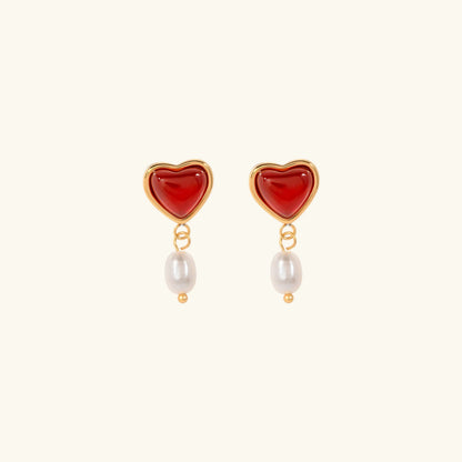 [AuraEcho]Sabina Pearl Heart Gold Earrings